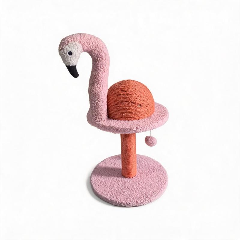 Flamingo Cat Tree Tower with Cozy Cat Bed – Sisal Scratching Post, Interactive Cat Toy & Hanging Ball for Indoor Cats, Small Cat Furniture
