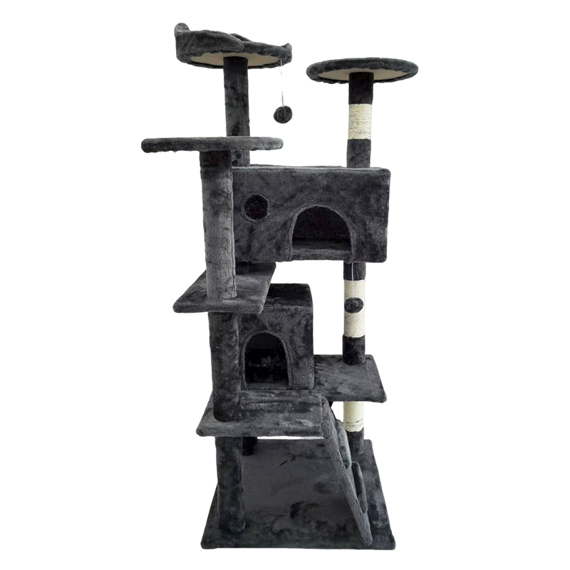 Compact Solid Wood Cat Tree with Condo, Jump Platform & Climbing Frame